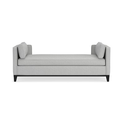 Presidio Settee, Standard Cushion, Perennials Performance Basketweave, Light Grey, Ebony Leg - Image 0