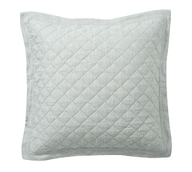 Belgian Flax Linen Diamond Quilted Sham, Euro, Mineral Blue - Image 0