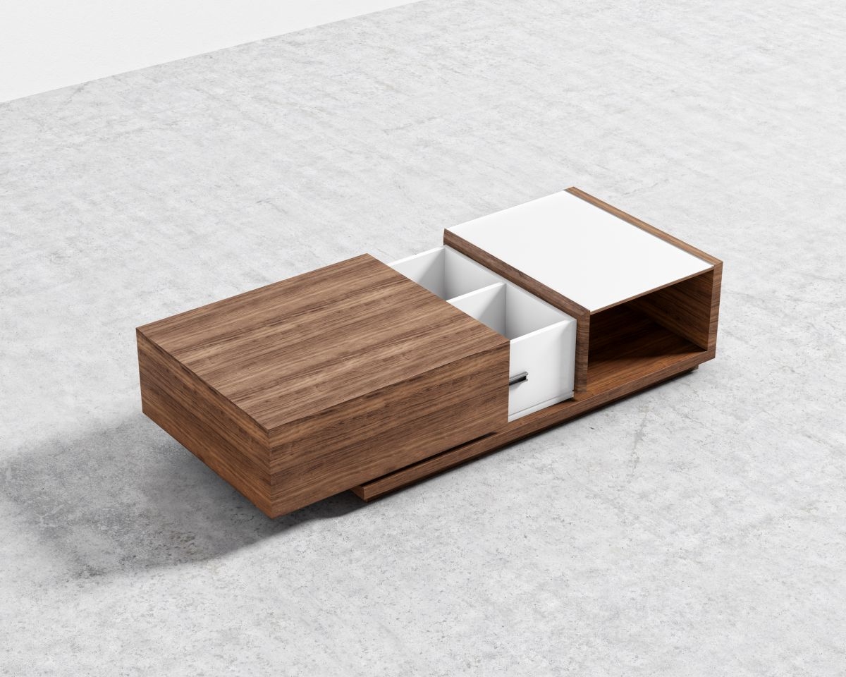 Truman Coffee Table - Walnut Veneer White Frosted Glass - Image 2