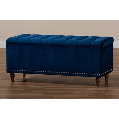 Velvet Fabric Upholstered Button-Tufted Storage Ottoman Bench - Image 0