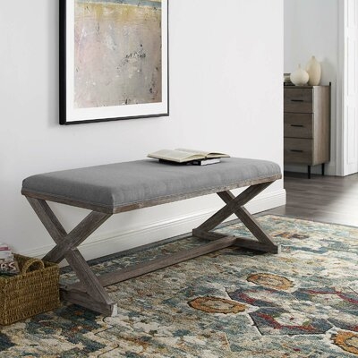 Rickey Vintage French X-Brace Upholstered Fabric Bench - Image 0