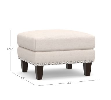 Harlow Upholstered Ottoman with Bronze Nailheads, Polyester Wrapped Cushions, Performance Everydayvelvet(TM) Carbon - Image 2