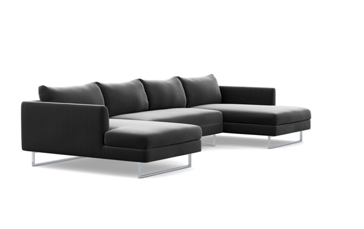 Owens U-Sectional with Narwhal Fabric, Chrome Plated legs, and Bench Cushion - Image 1