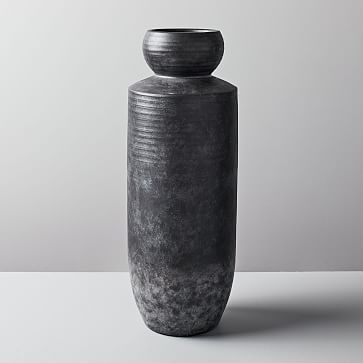 Rounded Terracotta Floor Vase, Tall, Black - Image 0