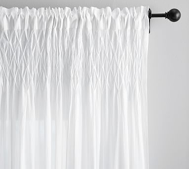 Smocked Sheer Drape, 42 x 84", White (1 Panel) - Image 0