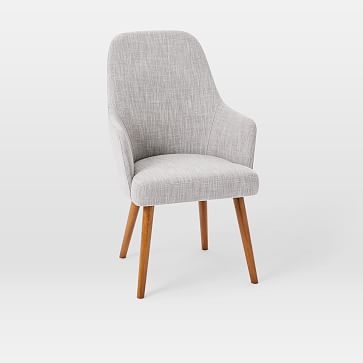 Mid-Century High-Back Dining Chair, Linen Weave, Platinum, Walnut - Image 0