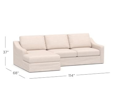 Big Sur Slope Arm Slipcovered Right Arm Sofa with Chaise Sectional and Bench Cushion, Down Blend Wrapped Cushions, Belgian Linen Light Gray - Image 2
