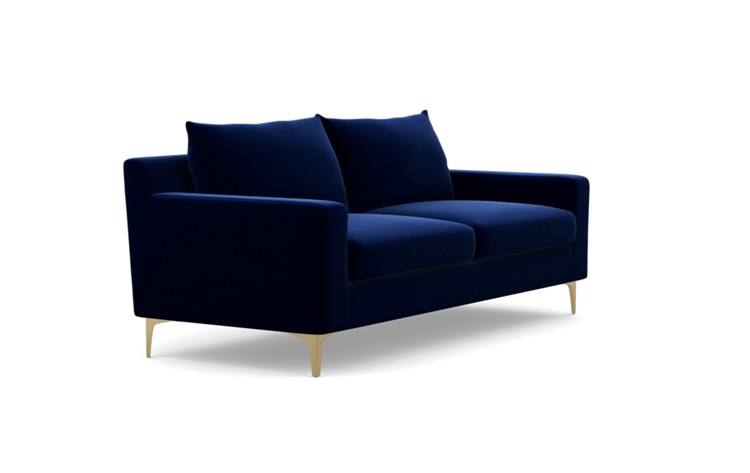Sloan Sofa with Oxford Blue Fabric and Brass Plated legs - Image 1