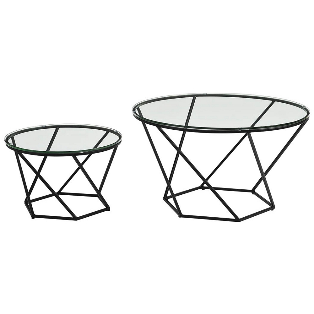 Geometric Glass Top Black 2-Piece Nesting Coffee Table Set - Style # 24W39 - Image 0