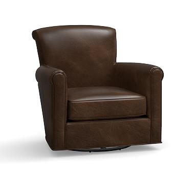Irving Roll Arm Leather Swivel Glider, Polyester Wrapped Cushions, Leather Vintage Cocoa - Image 2