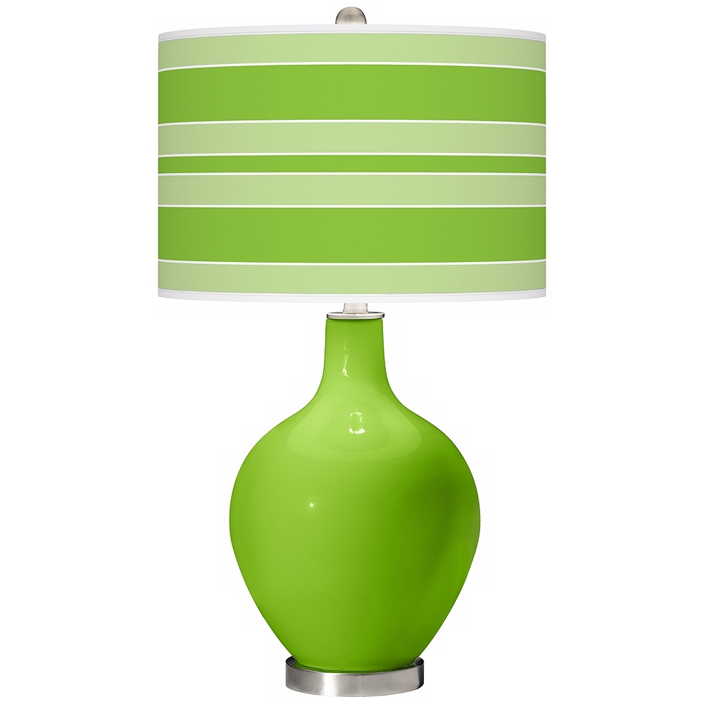 Color Plus Ovo 28 1/2" Bold Stripe Shade Neon Green Table Lamp - Image 0