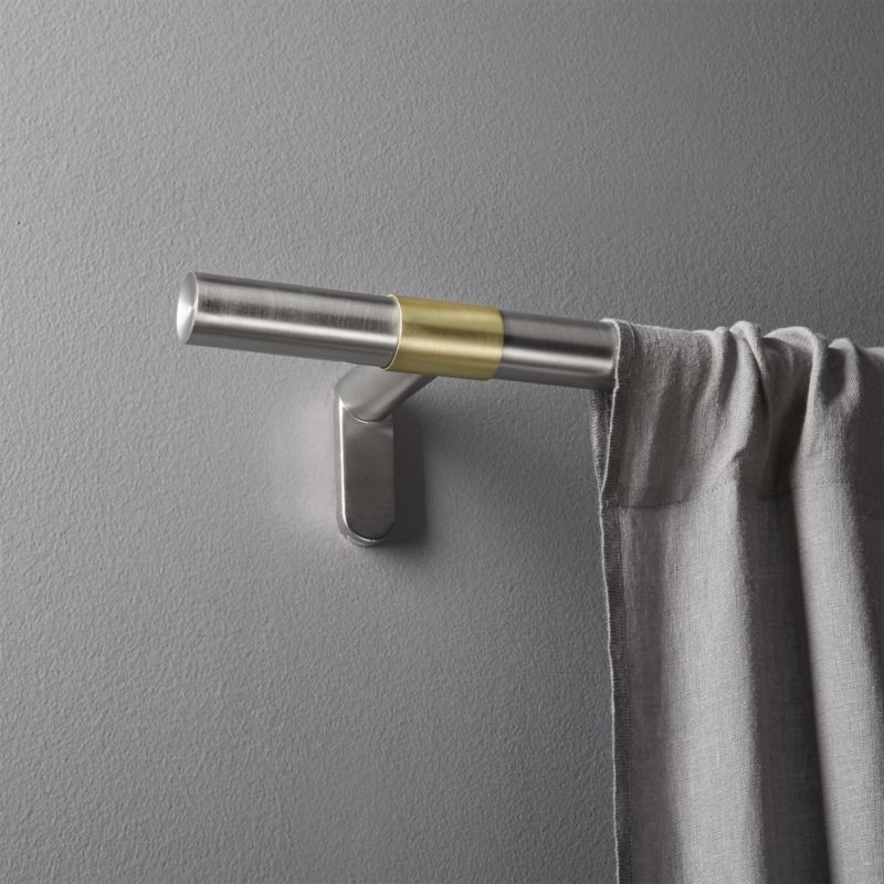 "Seamless Nickel with Brass Band Curtain Rod Set 48""-88""x1""dia." - Image 1