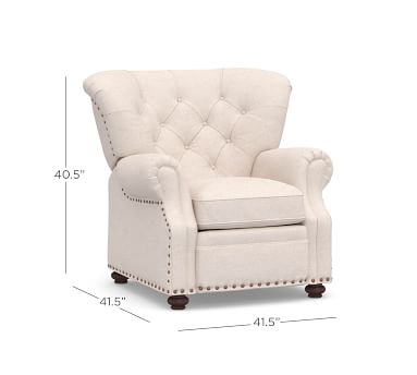Lansing Upholstered Recliner, Down Blend Wrapped Cushions, Performance Heathered Tweed Ivory - Image 3