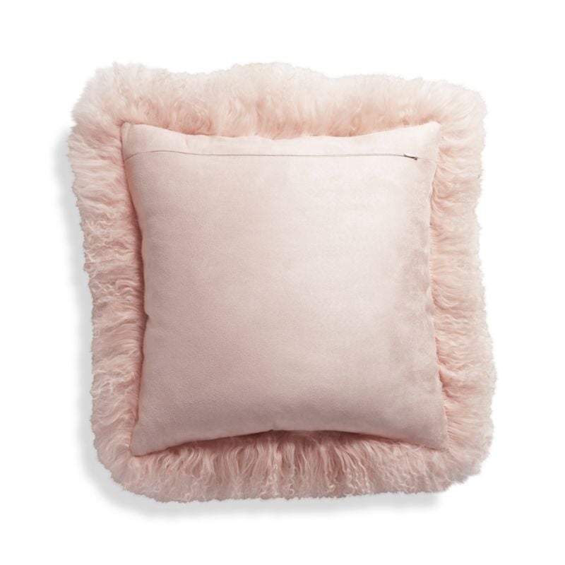 Pelliccia Blush Pink Mongolian Sheepskin Pillow Cover 16" - Image 4