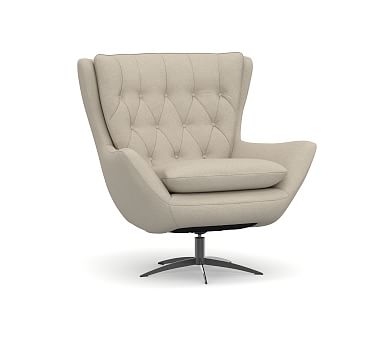 Wells Upholstered Swivel Armchair, Polyester Wrapped Cushions, Brushed Crossweave Natural - Image 2