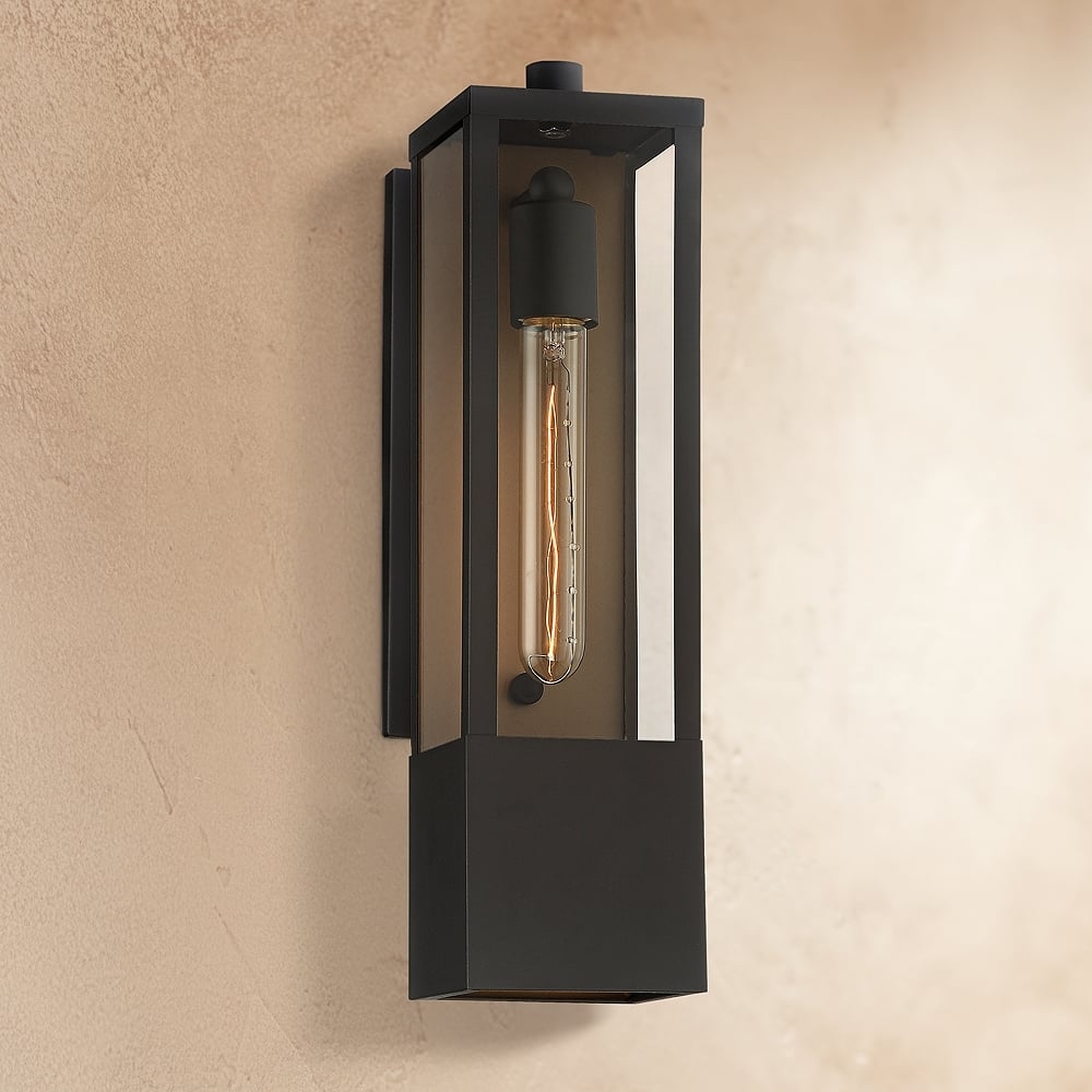 Possini Euro Berk 16" High Black and Gold Box Outdoor Wall Light - Image 0