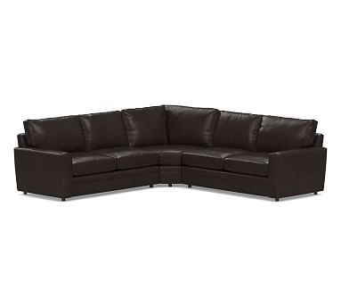 Pearce Square Arm Leather 3-Piece L-Shaped Wedge Sectional, Polyester Wrapped Cushions, Leather Vintage Midnight - Image 0