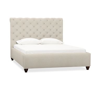 Chesterfield Upholstered King Bed, Polyester Wrapped Cushions, Textured Basketweave Flax - Image 2