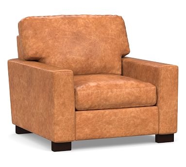 Turner Square Arm Leather Small Armchair 37", Down Blend Wrapped Cushions, Statesville Caramel - Image 3