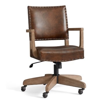 Manchester Leather Swivel Desk Chair, Seadrift Frame, Burnished Bourbon - Image 6