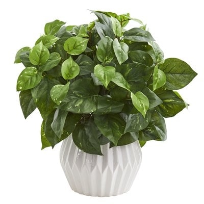 Artificial Desktop Pothos Plant in Decorative Vase - Image 0