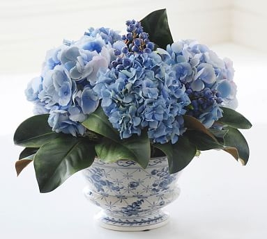 Faux Hydrangea and Blueberry in Ceramic Pot - Image 0