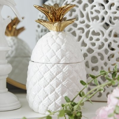 Gremillion White and Gold Ceramic Pineapple Jar - Image 0
