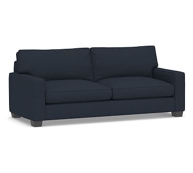 PB Comfort Square Arm Upholstered Grand Sofa 87", 2X2, Box Edge, Down Blend Wrapped Cushions, Performance Brushed Basketweave Indigo - Image 0