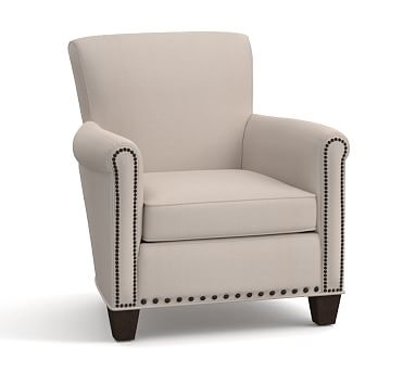 Irving Upholstered Armchair with Bronze Nailhead, Polyester Wrapped Cushions, Washed Linen/Cotton Silver Taupe - Image 2