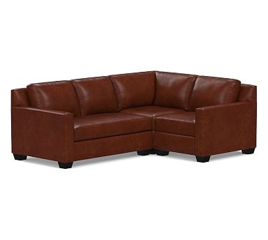 York Square Arm Leather Left Arm 3-Piece Corner Sectional with Bench Cushion, Polyester Wrapped Cushions, Leather Statesville Molasses - Image 0