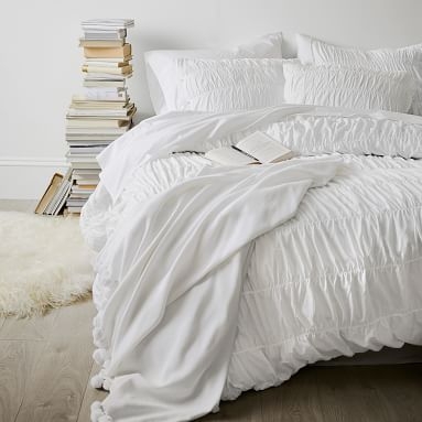 Ruched Duvet Cover, Twin/Twin XL, White - Image 1