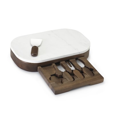 Marble Cheese Board Set with Knives, Walnut - Image 1
