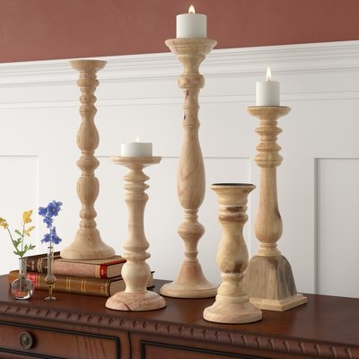 5 Piece Turned Wood Candlestick Set - Image 0