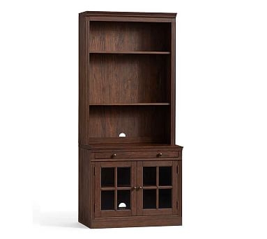Livingston Bookcase with Glass Cabinets, Brown Wash, 35"L x 81"H - Image 0