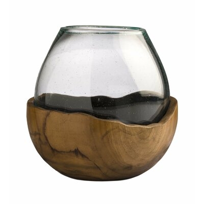 Blown Glass Vase With Teak Base- Small, Back in Stock Sep 16, 2021. - Image 0