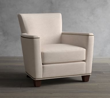 Irving Square Arm Upholstered Armchair with Nailheads, Polyester Wrapped Cushions, Performance Heathered Tweed Indigo - Image 1