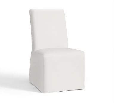 PB Comfort Square Dining Side Chair Long Slipcover, Sunbrella(R) Performance Slub Tweed White - Image 2