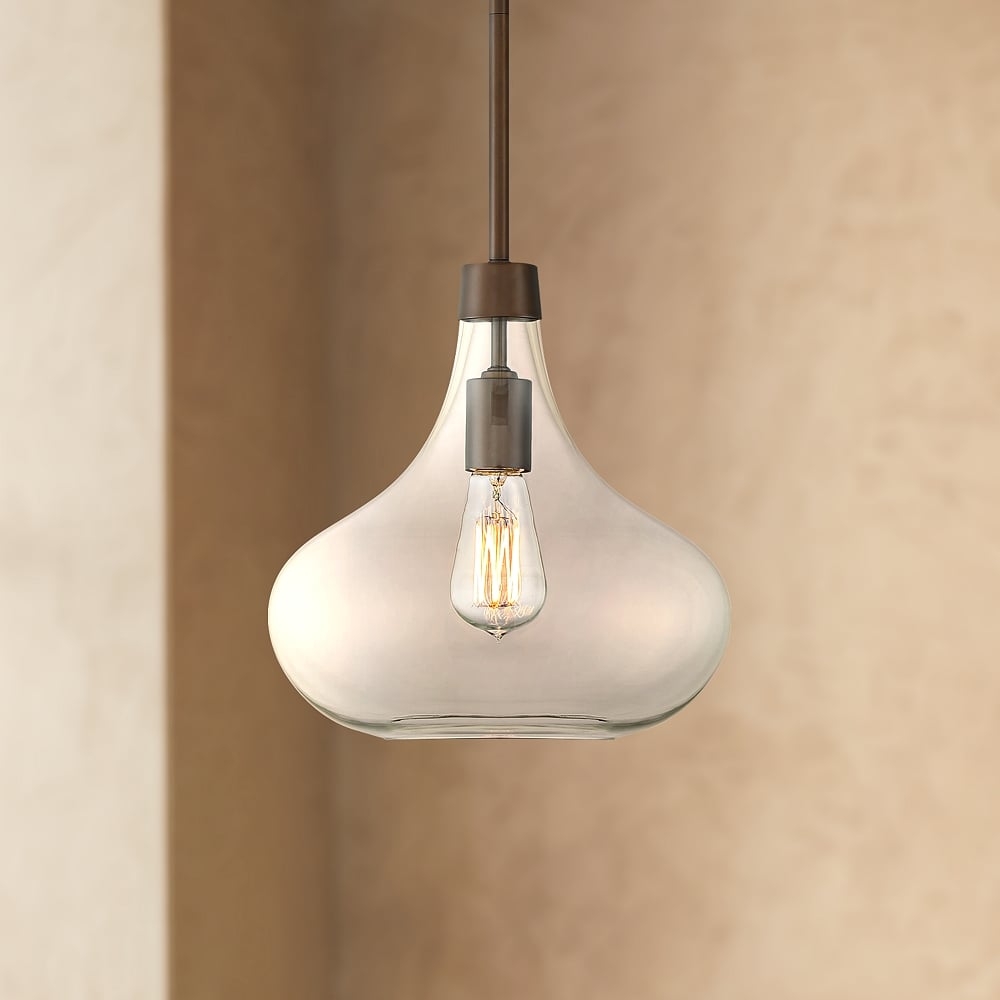 Possini Euro Cecil 11" Wide Bronze and Modern Glass Mini Pendant - Image 0