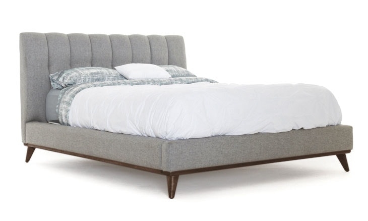 Gray Hughes Mid Century Modern Bed - Sunbrella Premier Fog - Coffee Bean - Cal King - Image 0