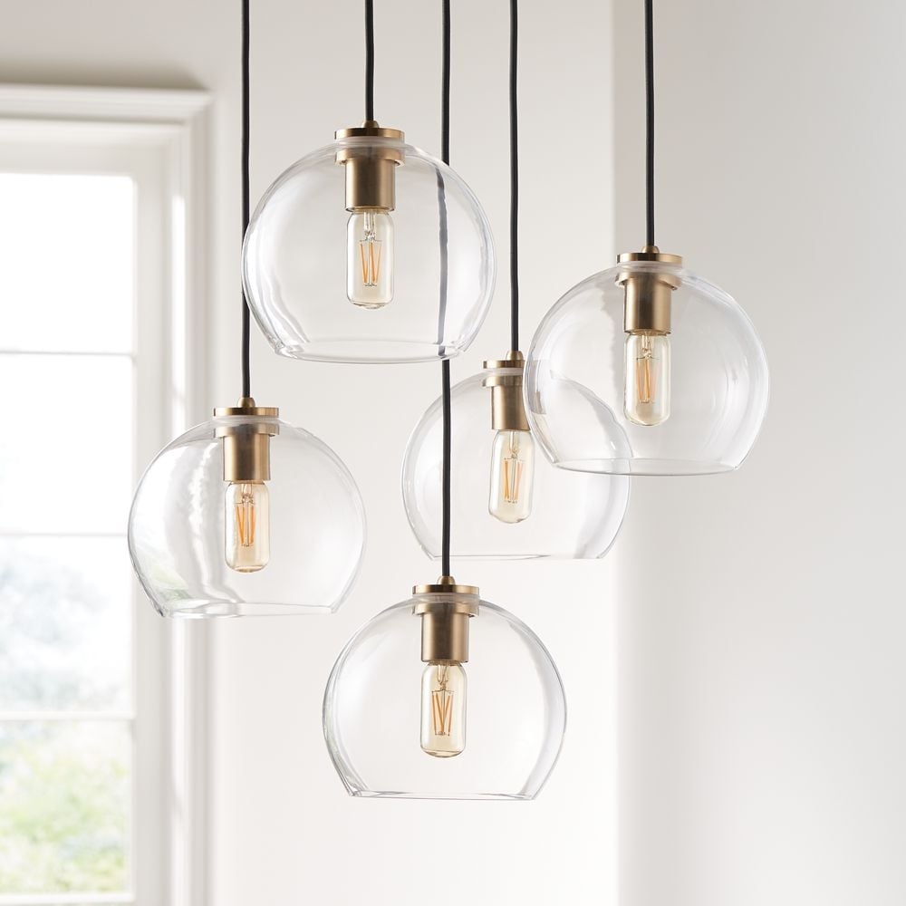 Arren Brass 5-Light Round Pendant with Round Clear Glass Shades 18" - Image 1