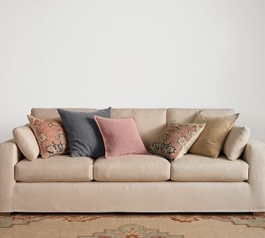 Jenner Square Arm Slipcovered Grand Sofa, Down Blend Wrapped Cushions, Heathered Twill Stone - Image 2