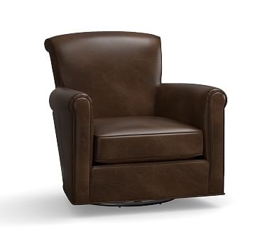 Irving Roll Arm Leather Swivel Armchair, Polyester Wrapped Cushions, Leather Vintage Cocoa - Image 2