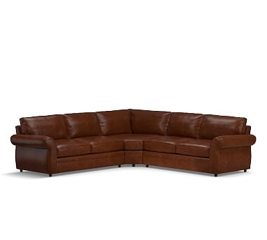 Pearce Roll Arm Leather 3-Piece L-Shaped Wedge Sectional, Polyester Wrapped Cushions, Leather Statesville Molasses - Image 1