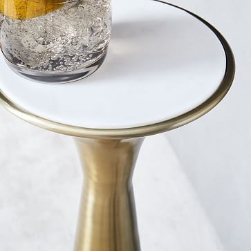 Silhouette Pedestal Drink Table, Green Marble/Antique Brass - Image 3
