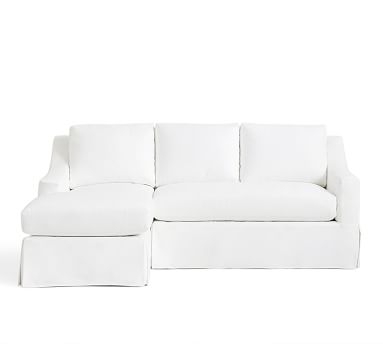 York Slope Arm Slipcovered Right Arm Loveseat with Chaise Sectional and Bench Cushion, Down Blend Wrapped Cushions, Twill White - Image 3
