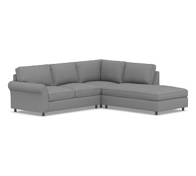 PB Comfort Roll Arm Upholstered Left 3-Piece Bumper Sectional, Box Edge Memory Foam Cushions, Textured Twill Light Gray - Image 0