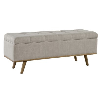 Campagna Fabric Upholstered Wooden Storage Bench with Tufting Details, Beige and Brown - Image 0