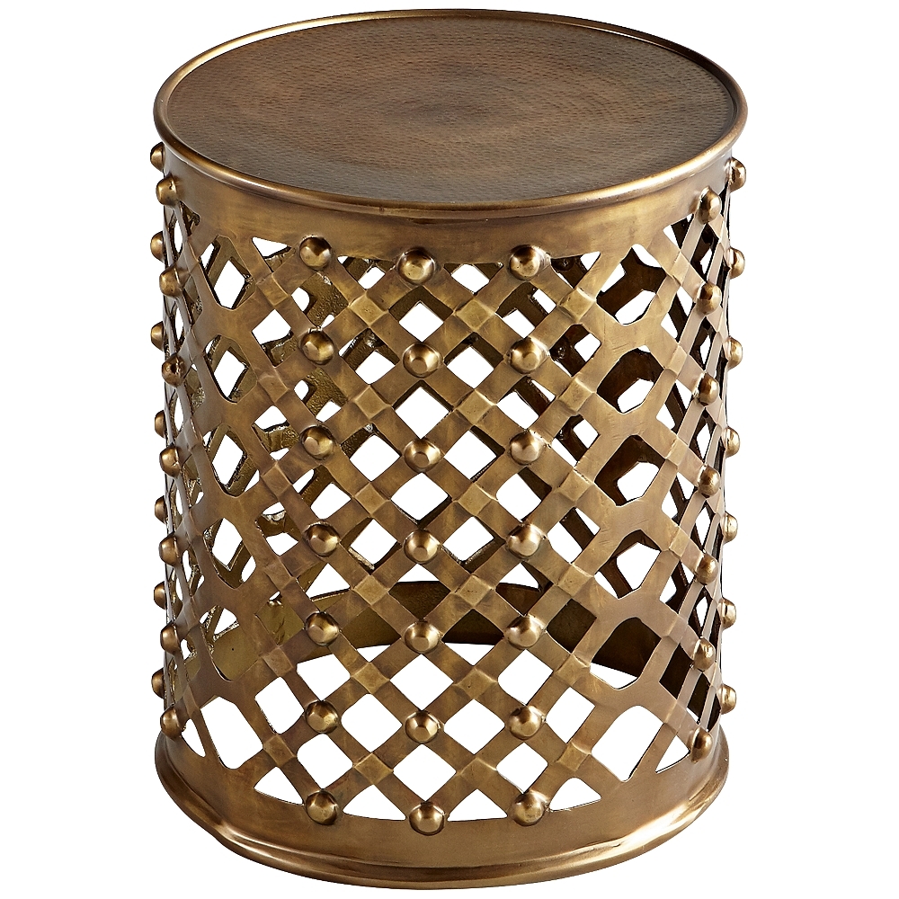Alden Brushed Brass Open-Weave Round Side Table - Style # 1T590 - Image 0