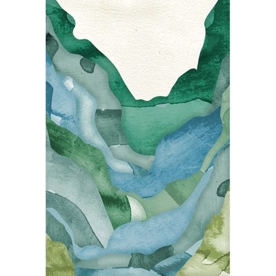 Green Abstract Mountains Painting Print on Wrapped Canvas - Image 0