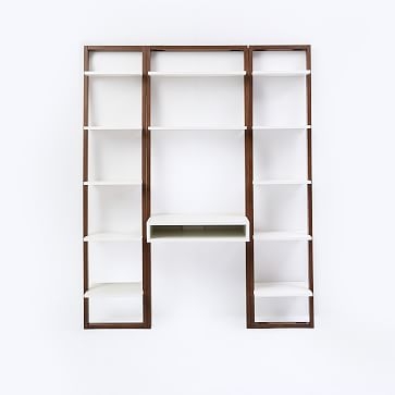 Ladder Shelf Storage Leaning Wall Desk + 2 Narrow Shelves Set 1: White Lacquer/Espresso - Image 0